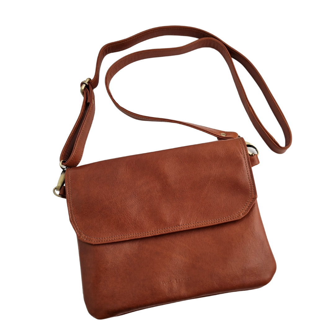 brown leather over the shoulder bag