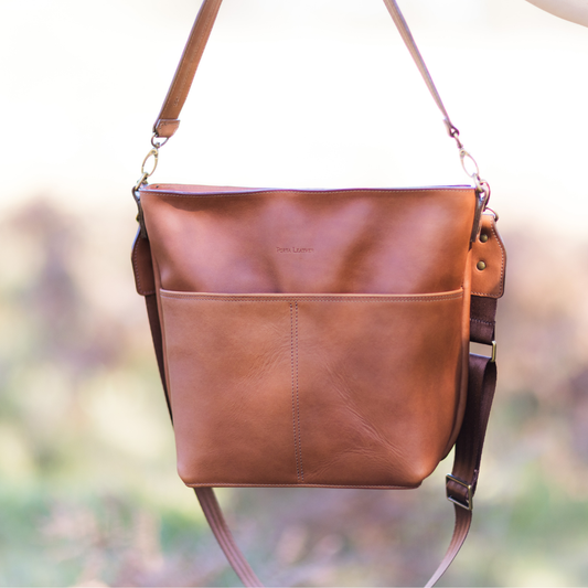 Porta Leather Essential Crossbody Bag in Heritage Brown front view