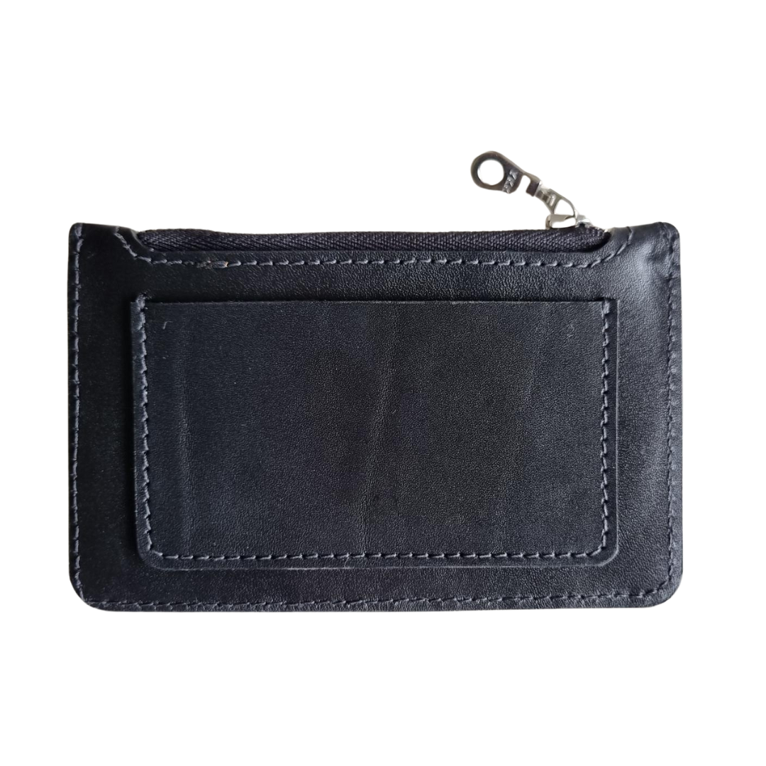Back view of the Porta Leather Bella Pouch in Black leather and silver hardware.