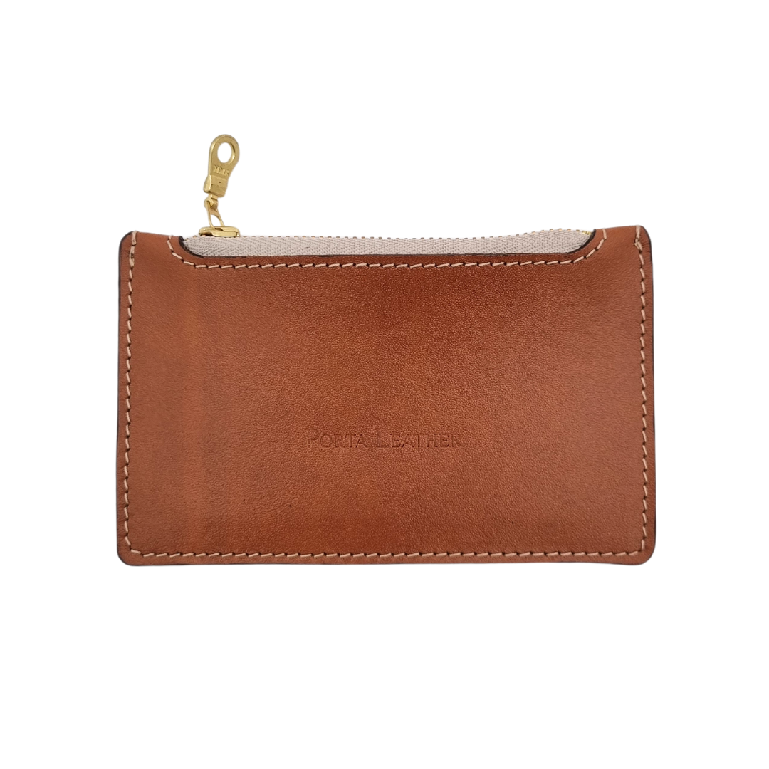 Front view of the Porta Leather Bella Pouch in tan