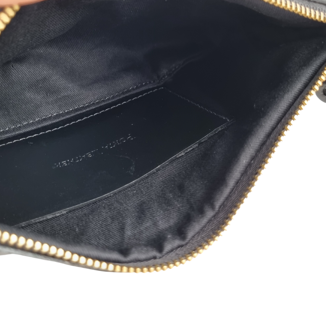 Inside view of Black Porta Leather Wristlet Clutch