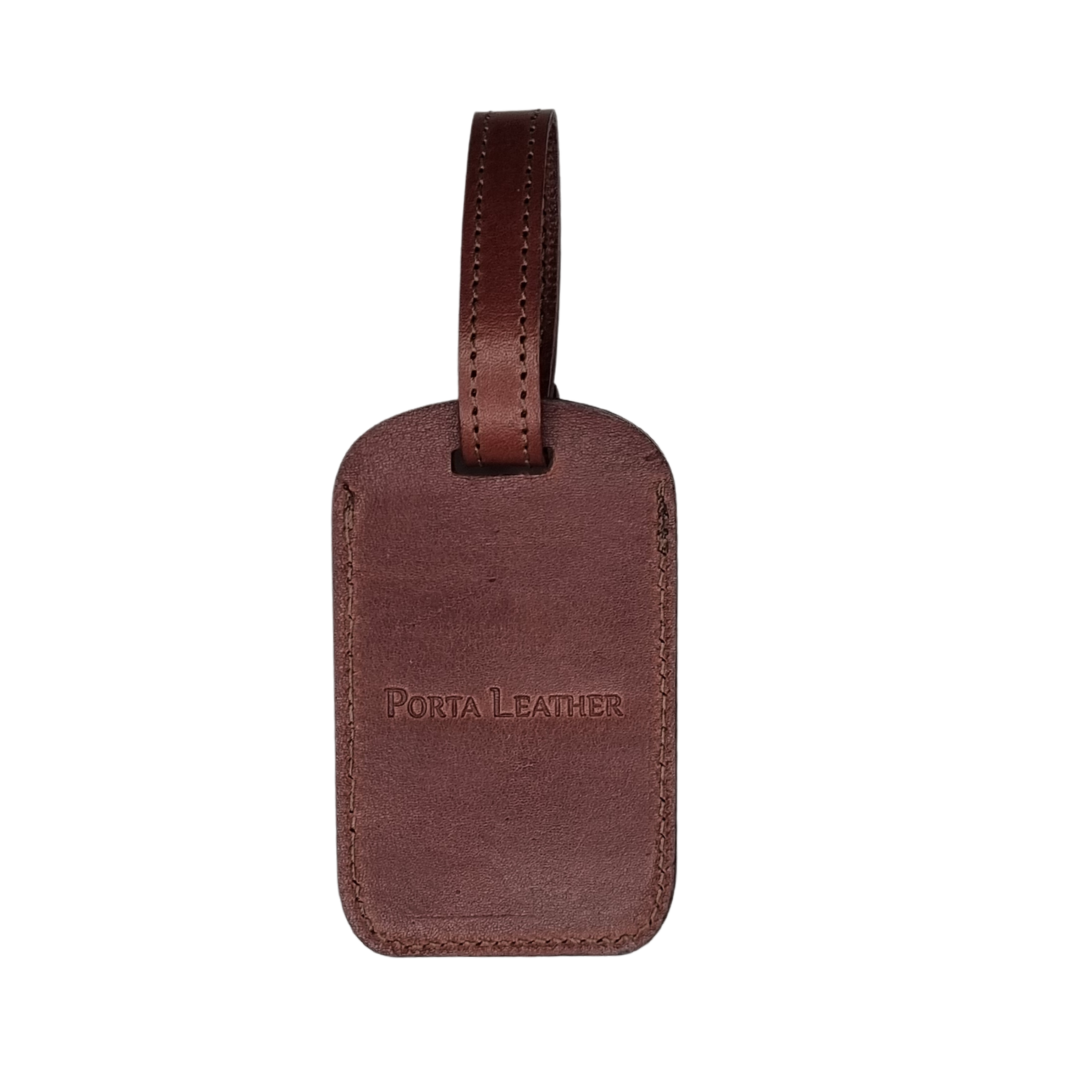 Porta Leather's brandy luggage tag