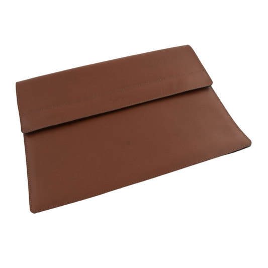 Open view of Porta Leather laptop and tablet sleeve in brown