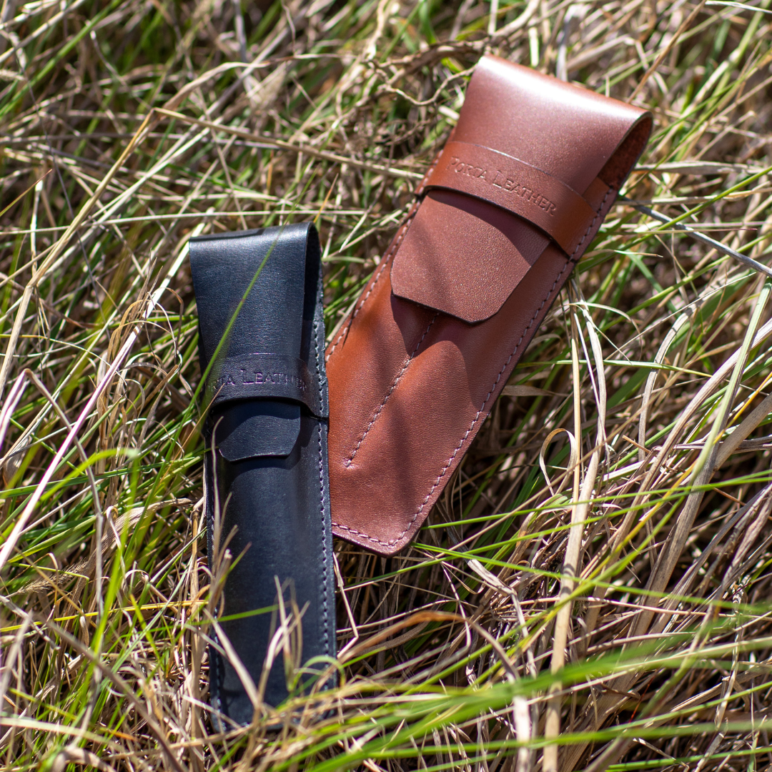 Porta Leather Pen Case in Brown as a double and single in black
