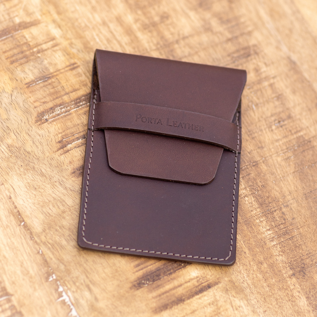 Porta Leather Business Card Slip in Heritage Dark Brown