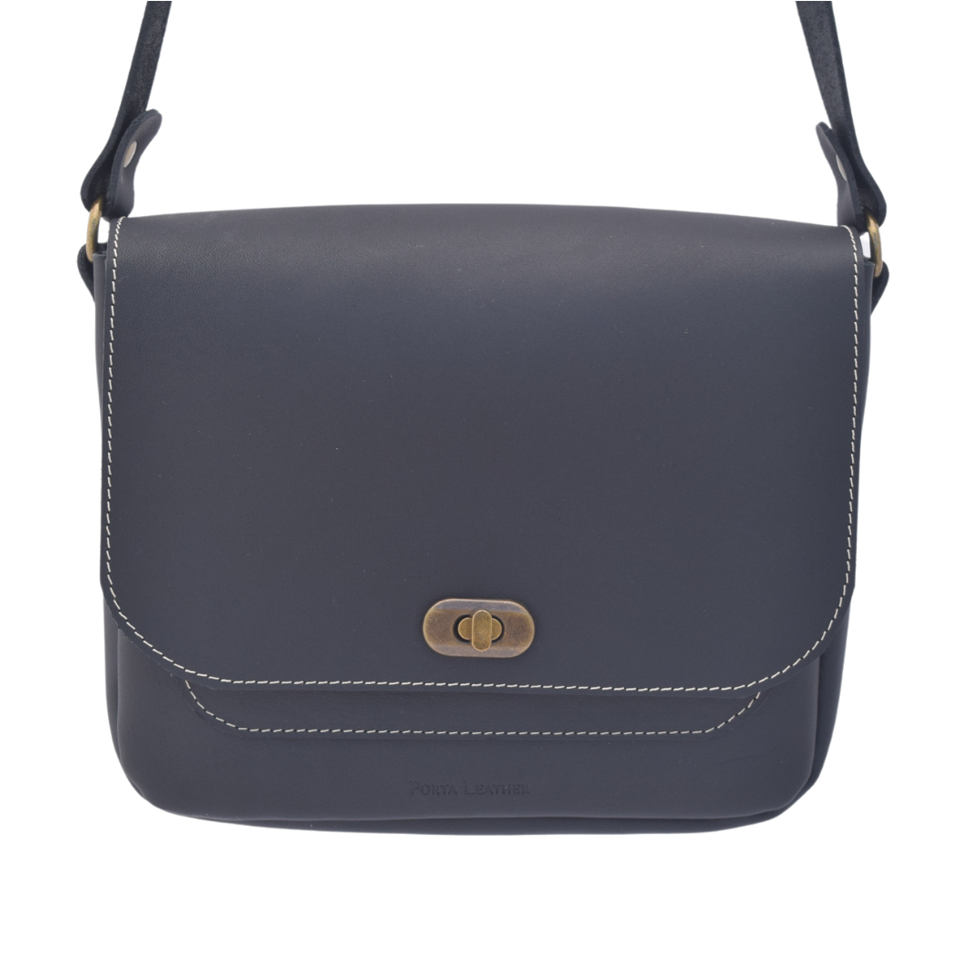Porta Leather Dekota Saddle Bag in Heritage Black with antique hardware