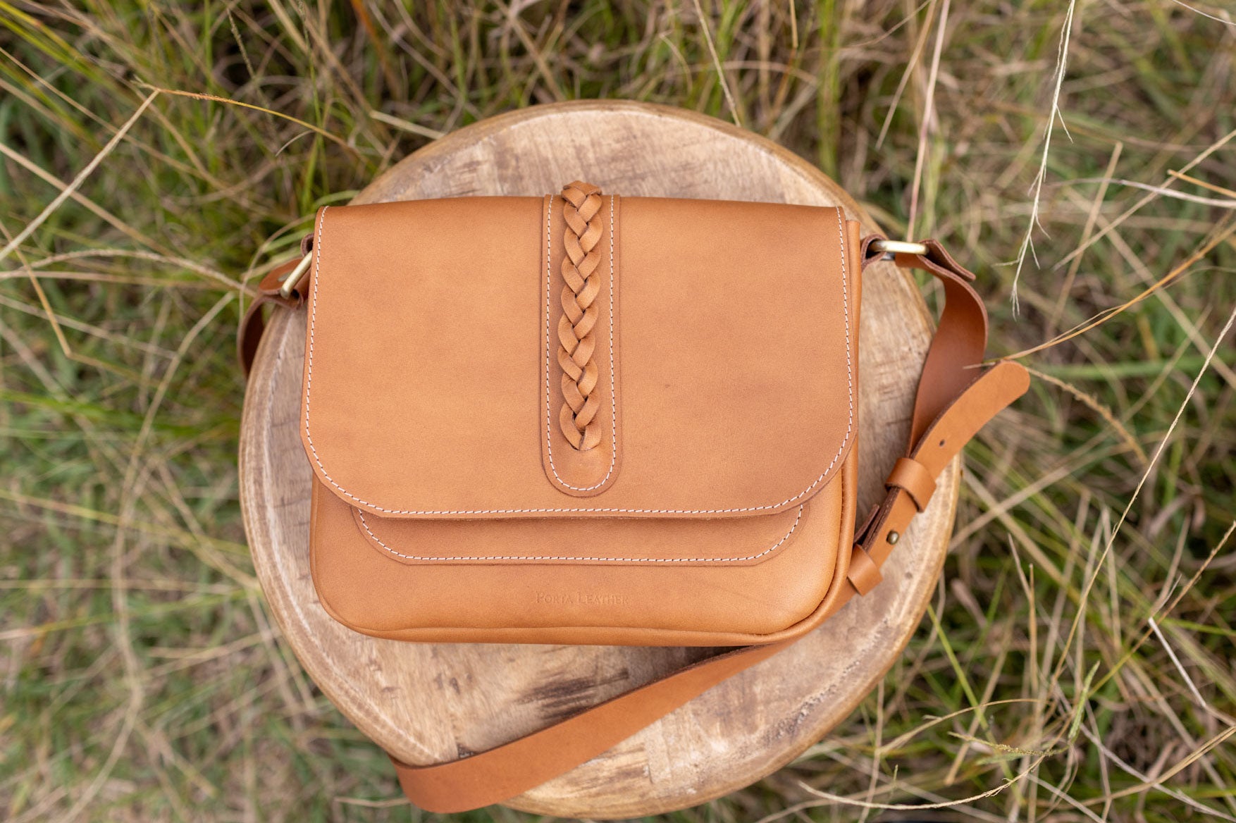Porta Leather Australian made saddle bag in tan