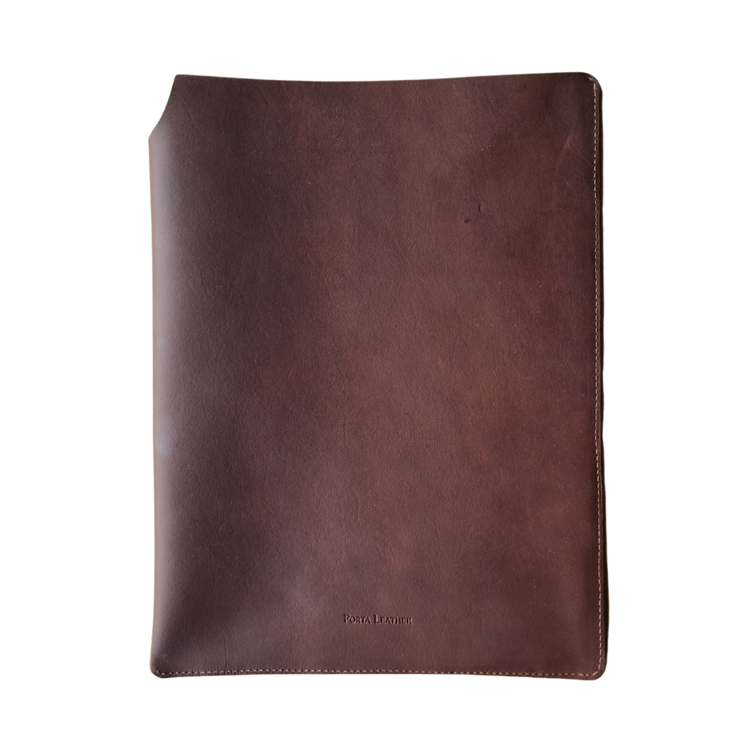 Porta Leather laptop and tablet slip in heritage brown back view