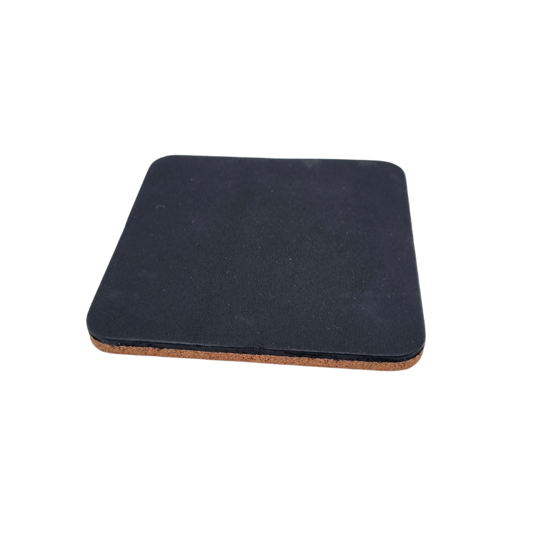Individual black Porta Leather coasters in square design