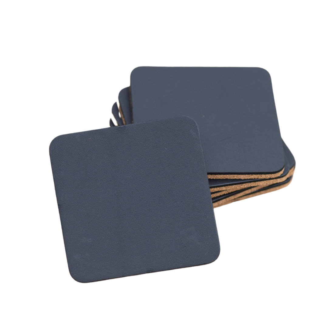 Black Porta Leather coasters in square design and in a pack of 6