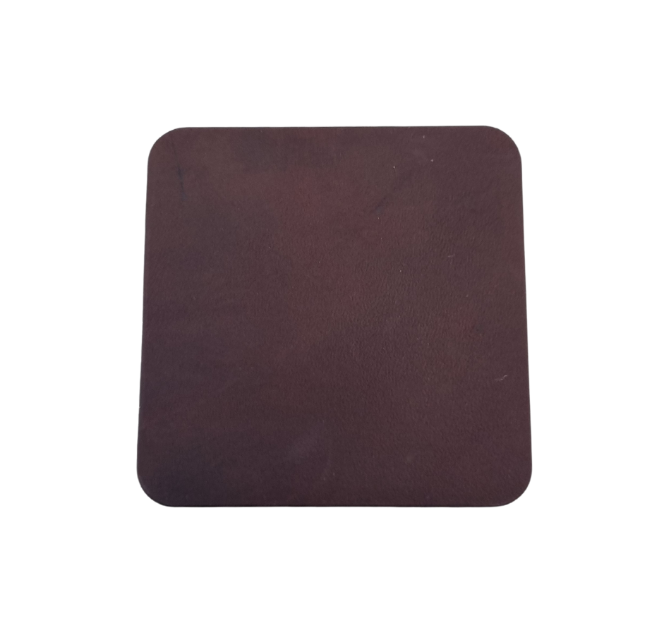 Individual brown leather coaster in a square design