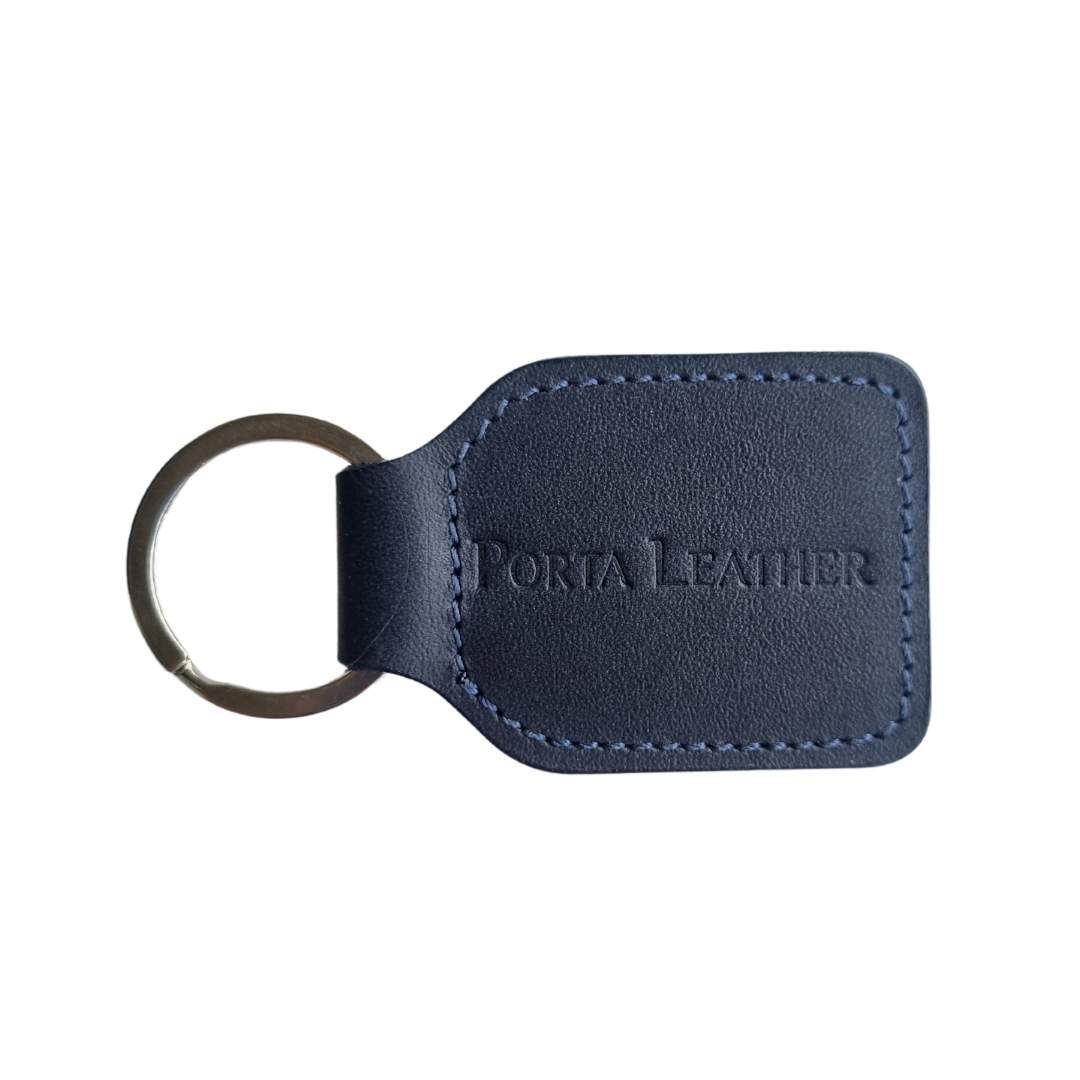 Porta Leather Tag Keyring in Heritage Navy with silver hardware.