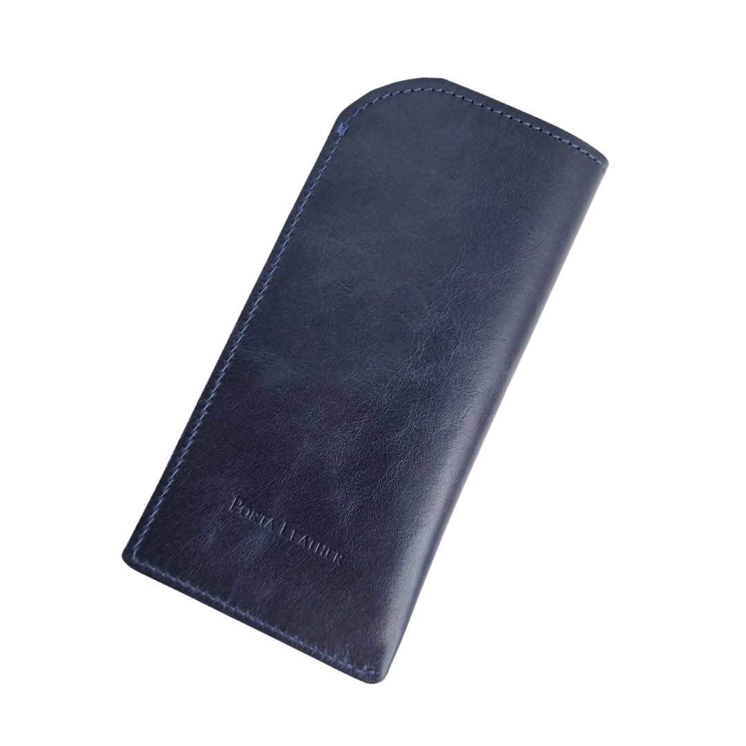 Back view of Porta Leather Veg Tanned Glasses Slip in Navy