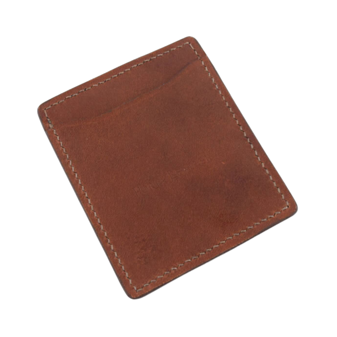 Brandy handcrafted Porta Leather card slip made from Australian Leather