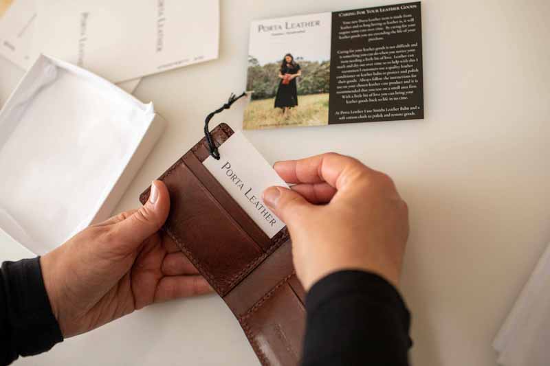 Porta Leather goods being packaged for shipping