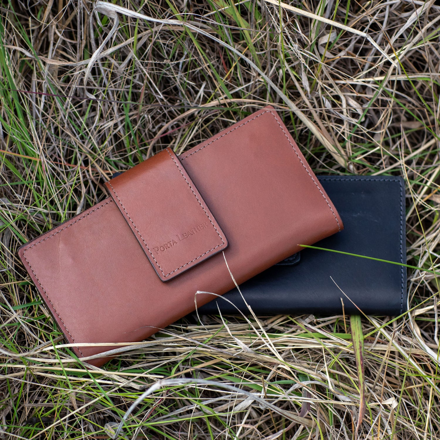 The Porta Leather Long wallet in brown and black