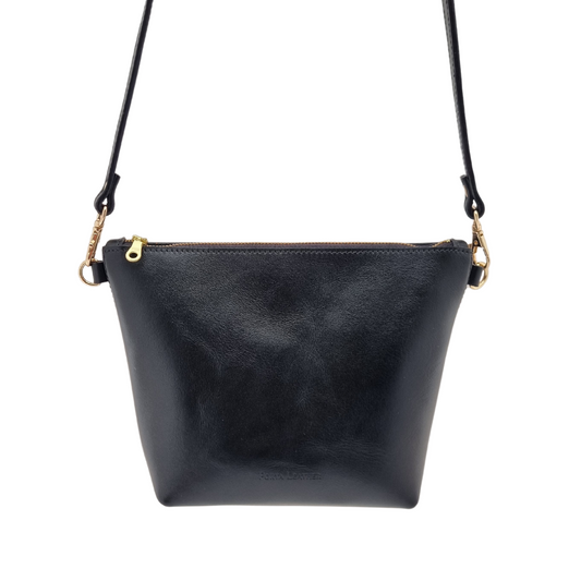 Porta Leather Black Ava Crossbody bag with gold hardware