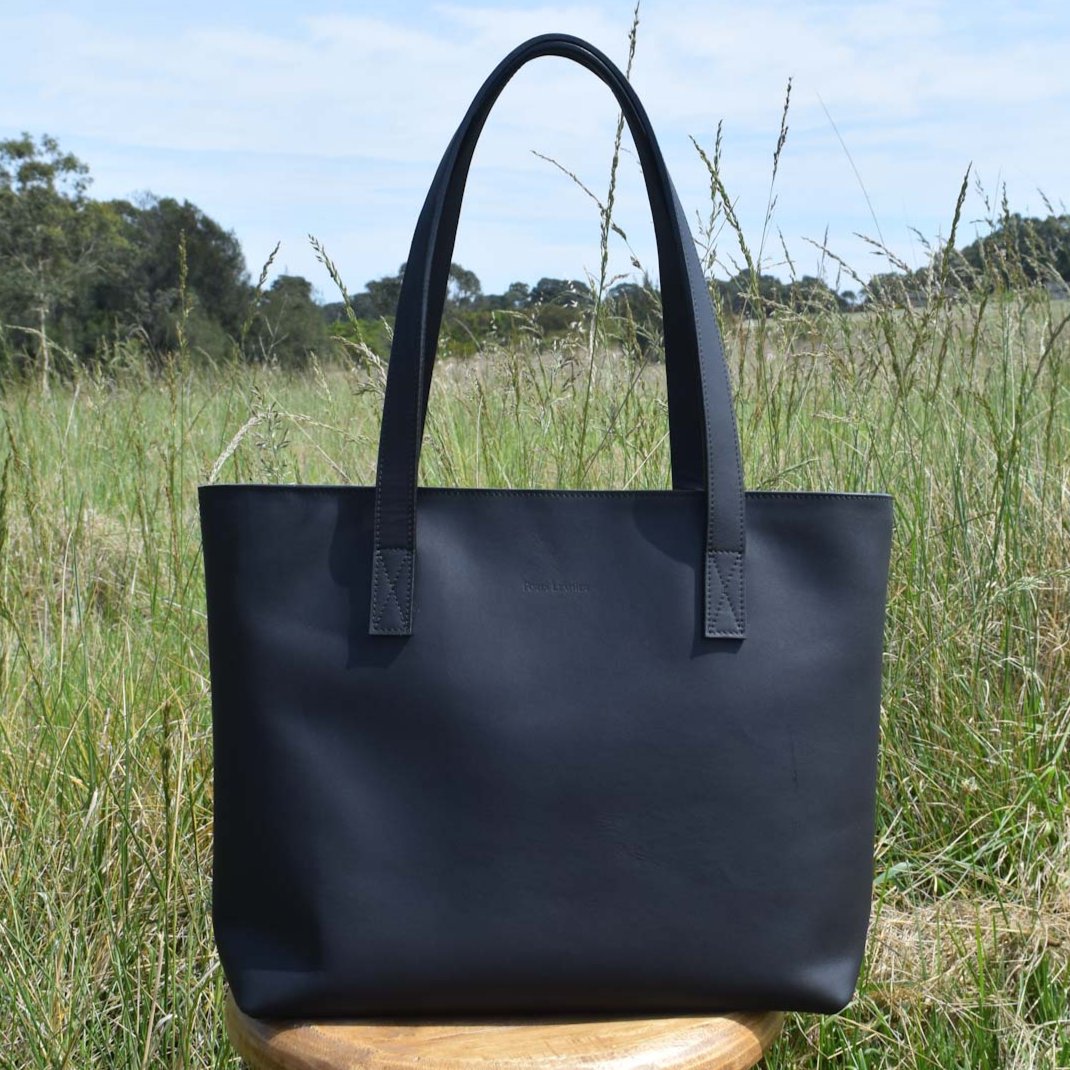 Porta Leather Elena Tote Bag in Heritage Black