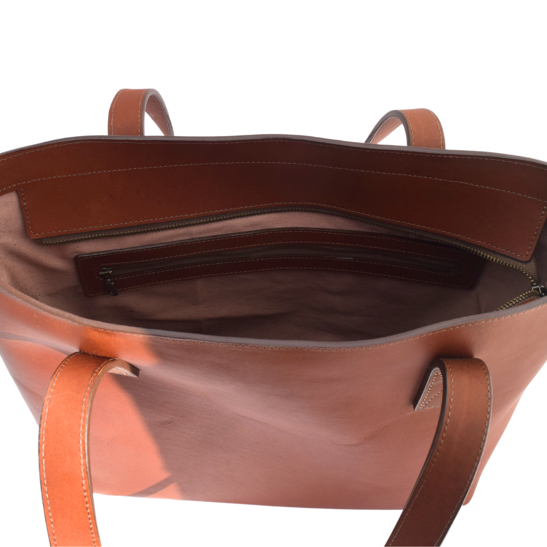 Internal view of the Porta Leather Elena Tote Bag in Heritage Brown