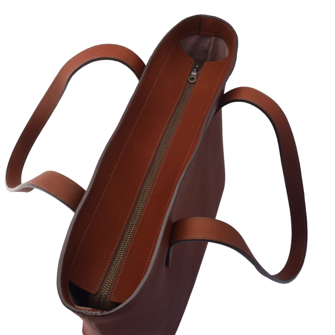 Top view of the Porta Leather Elena Tote Bag in Heritage Brown