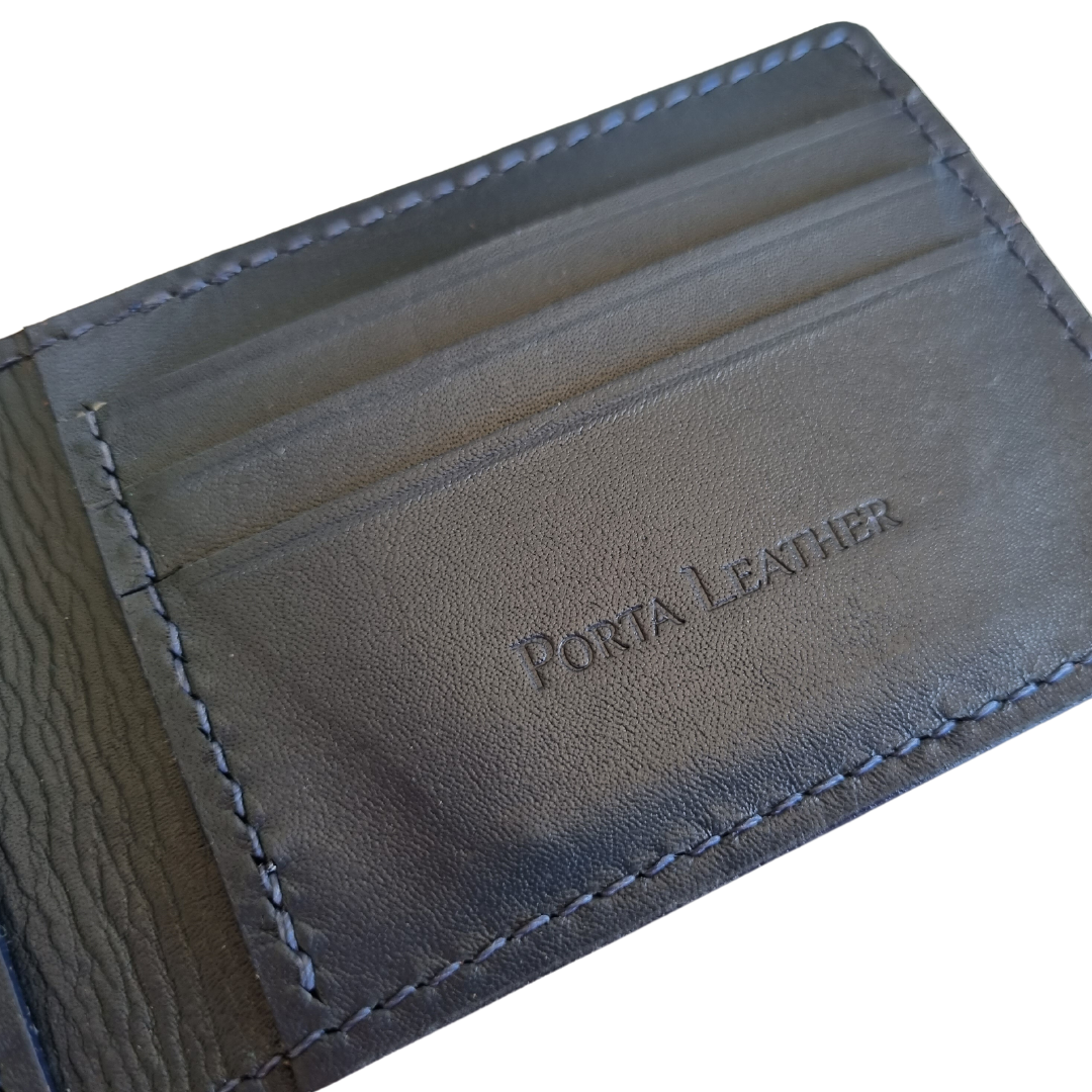 Porta Leather Cognac and Navy Card Wallet Logo