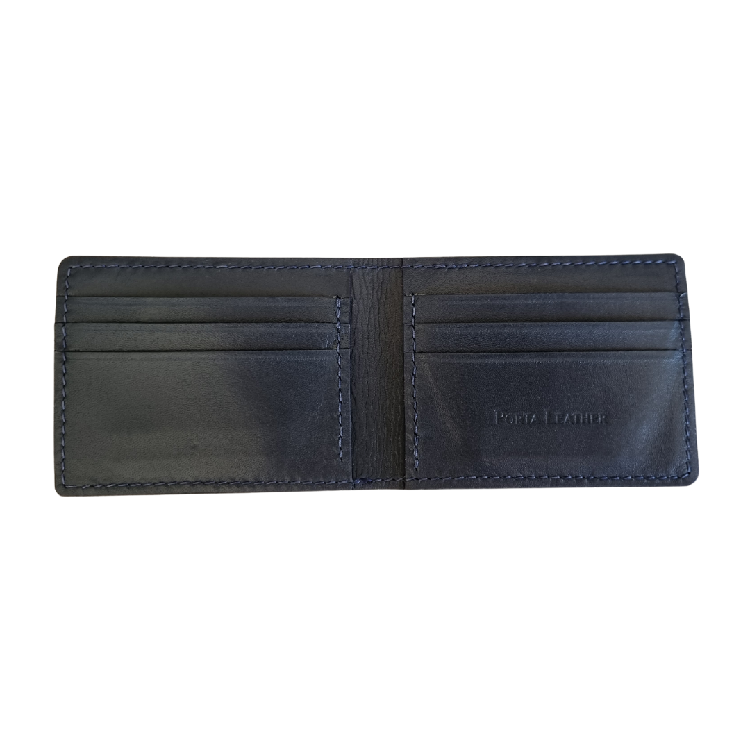 Porta Leather Cognac and Navy Card Wallet interior