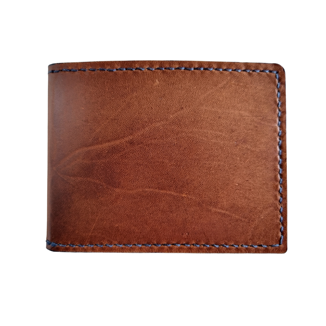 Porta Leather Cognac and Navy Card Wallet exterior