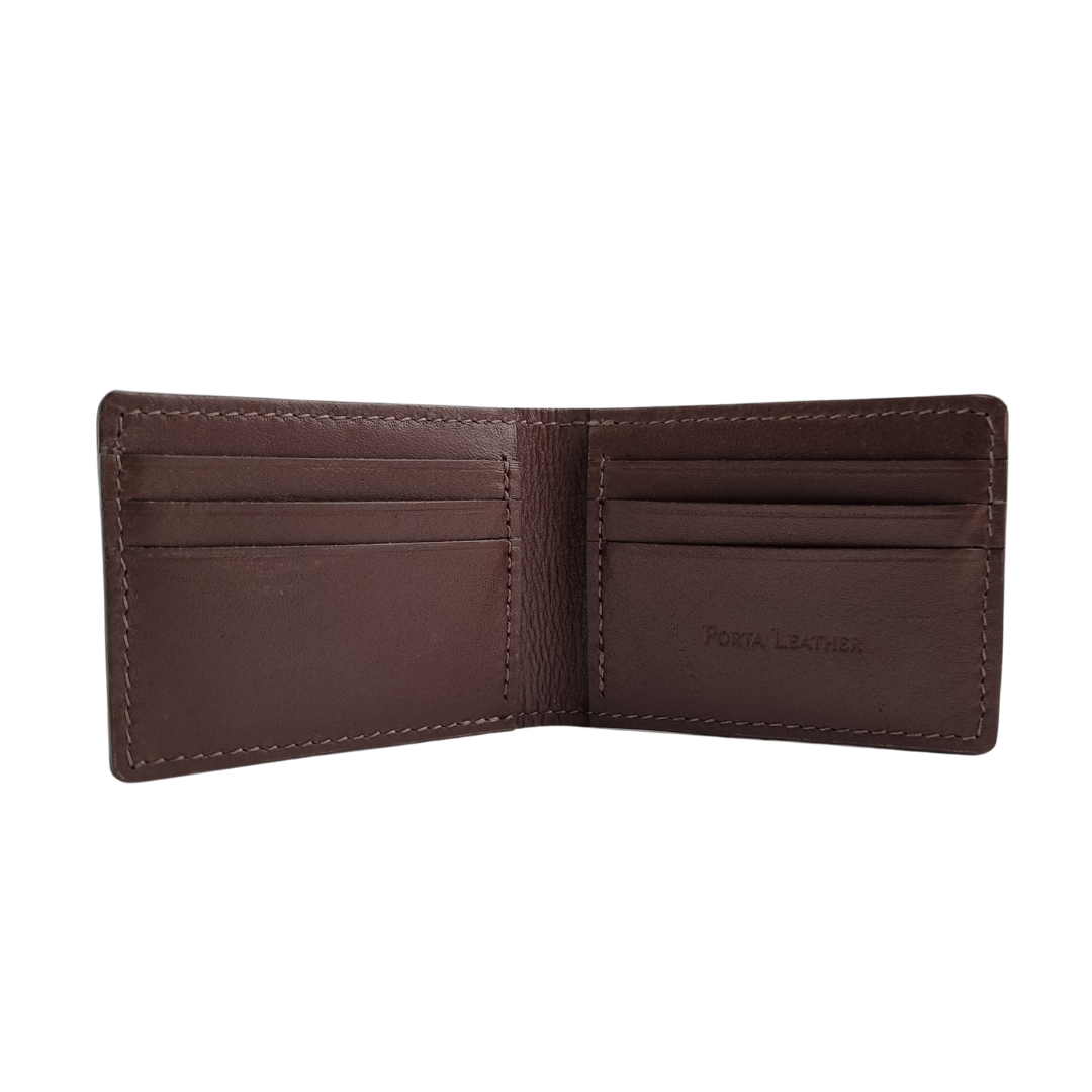 Inside view of Porta Leather Card wallet in dark brown