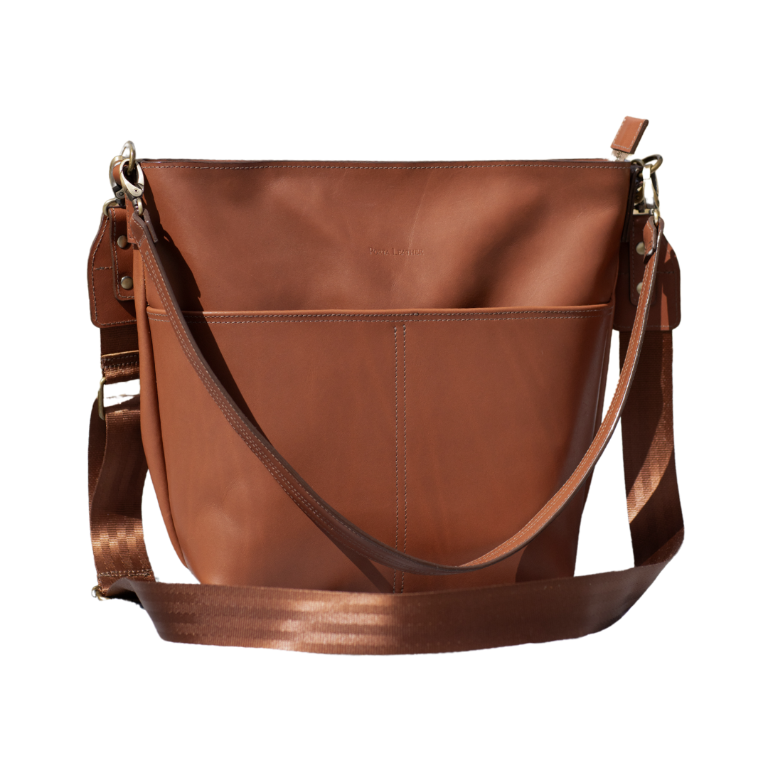 Porta Leather Essential Crossbody Bag in Brown with Antique hardware