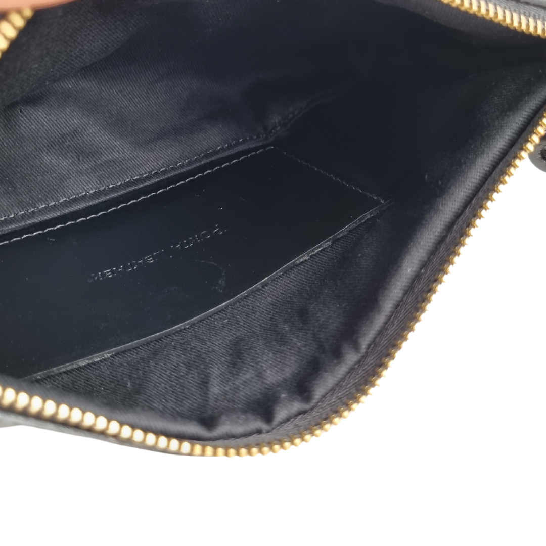 Porta Leather Wristlet Clutch in Black and gold inside view