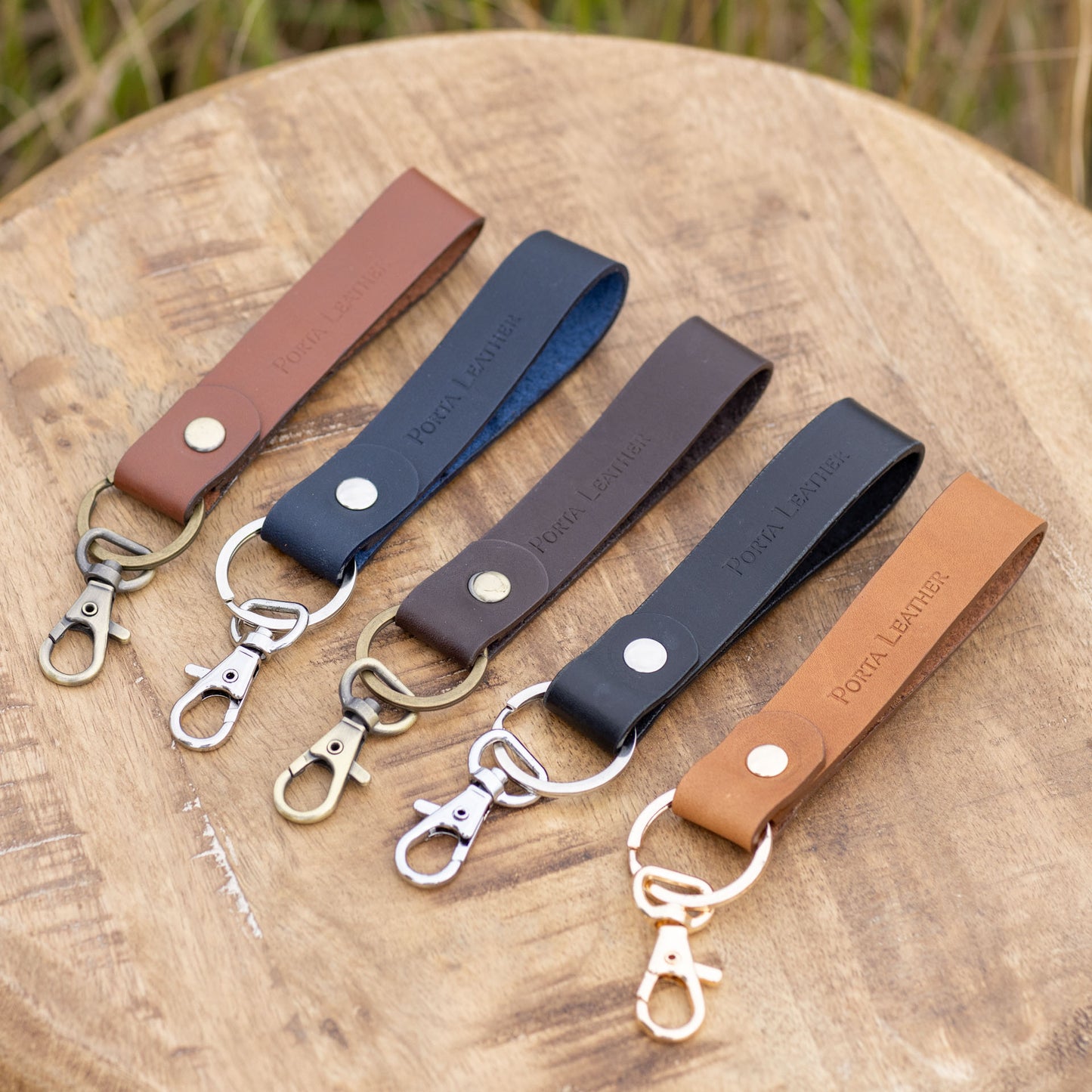 Full range of Classic Keyrings available from Porta Leather