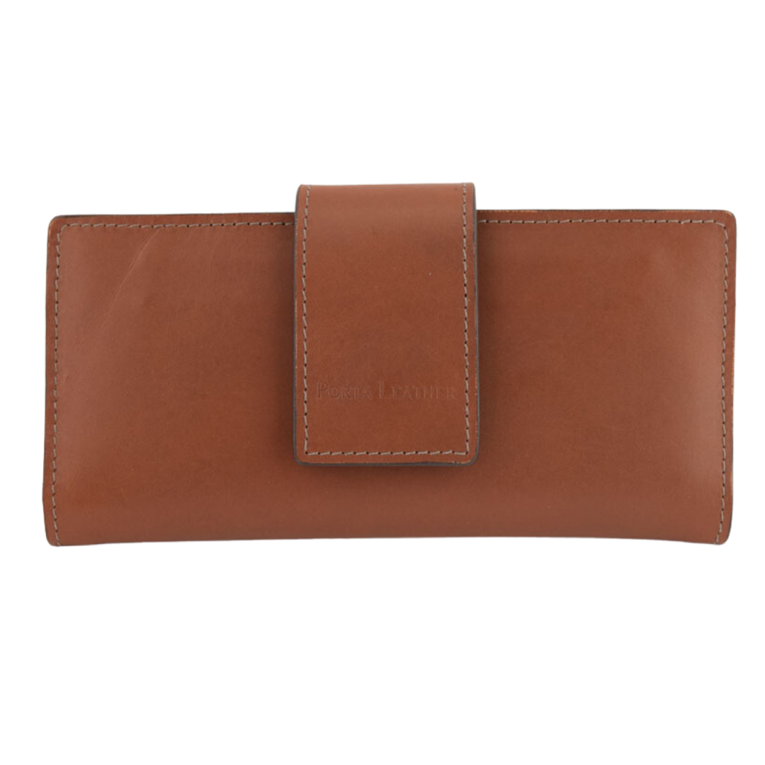 Porta Leather Womens Long Wallet in brown leather