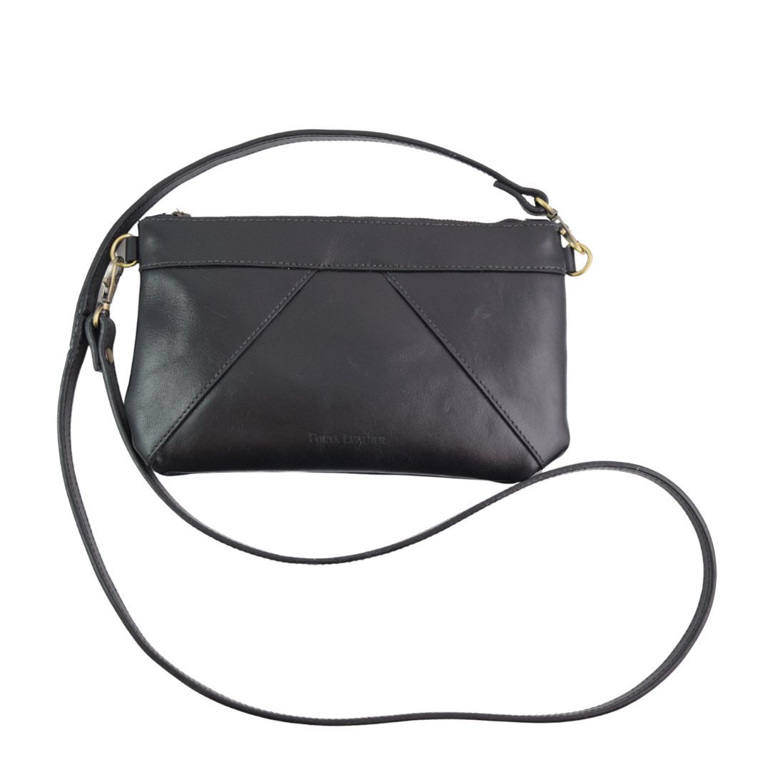 Porta Leather Tri-Crossbody bag in black