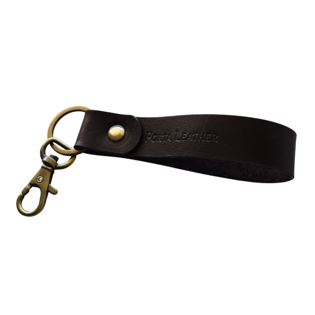 Porta Leather Classic Keyring in Dark Brown and Antique