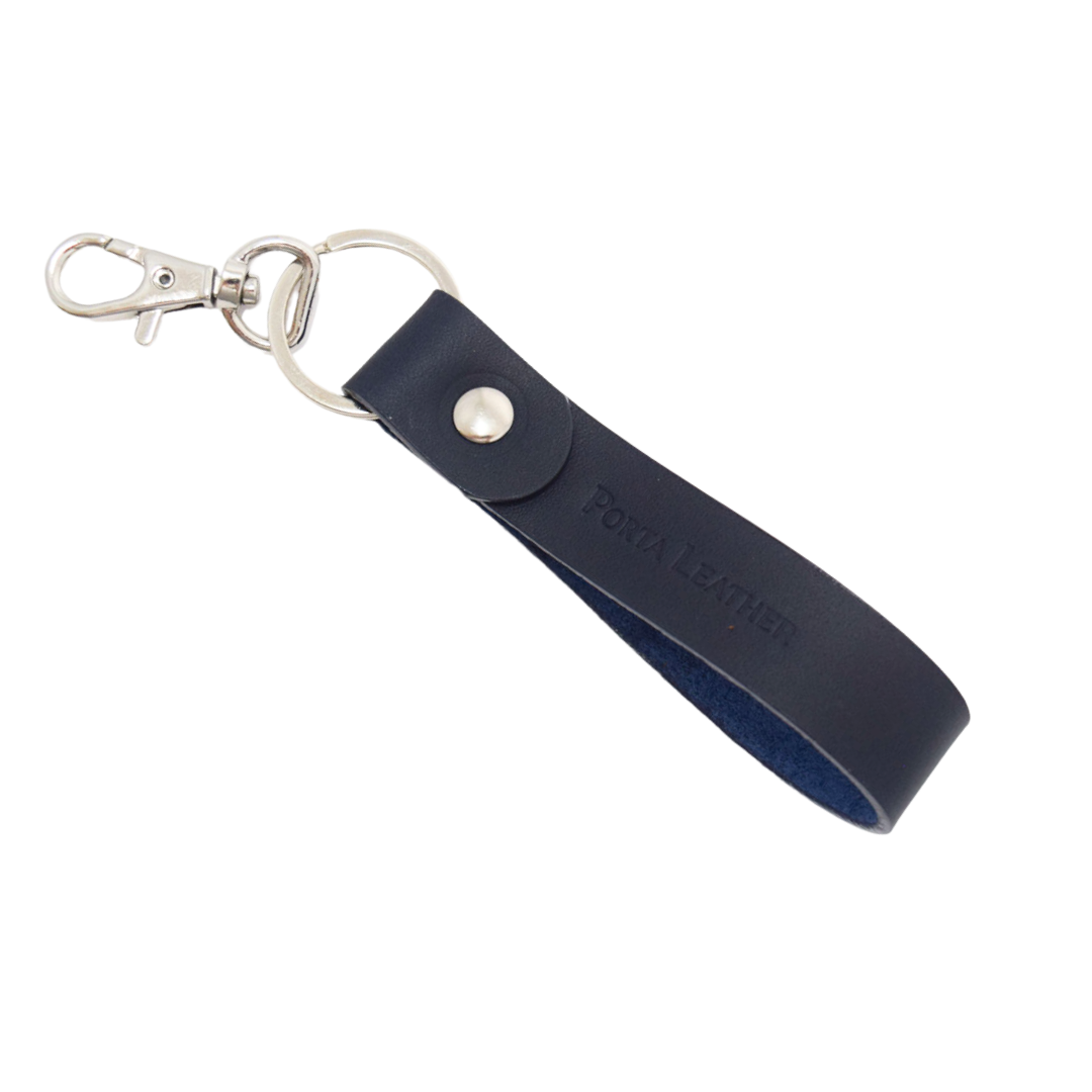 Porta Leather Classic Keyring Range in Navy and silver