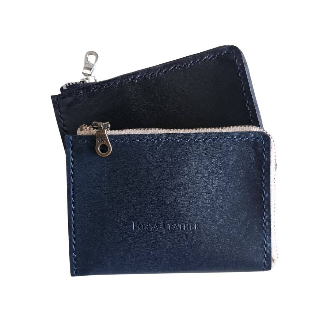 Porta Leather L-Zip Card Slips in Navy and Black