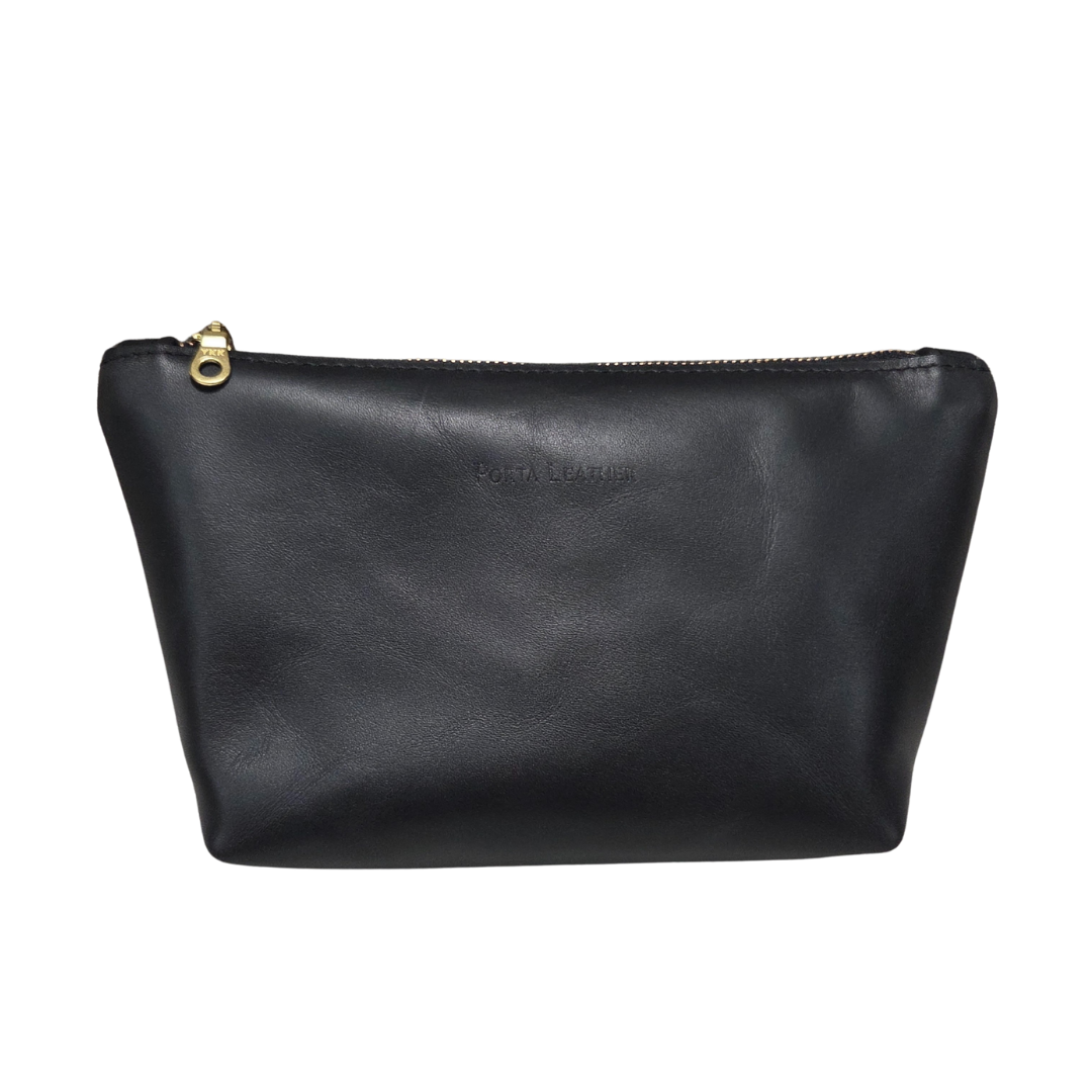 The Porta Leather black Carry Pouch with gold hardware