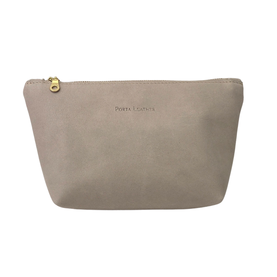 The Porta Leather grey Carry Pouch with gold hardware
