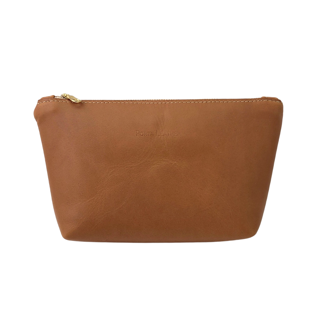 The Porta Leather tan Carry Pouch with gold hardware