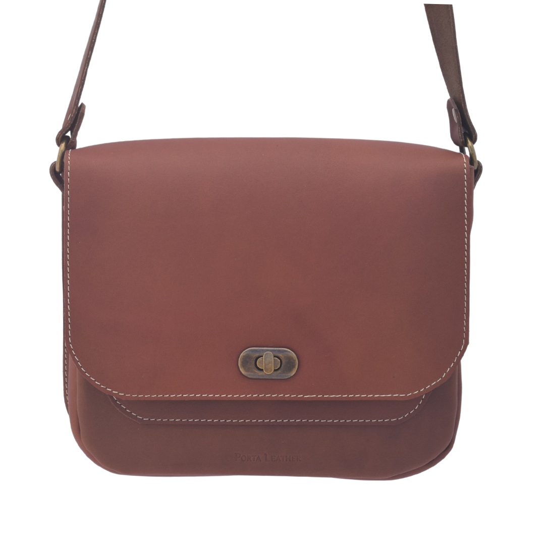 Porta Leather Dekota Saddle Bag in Heritage Brown with antique 