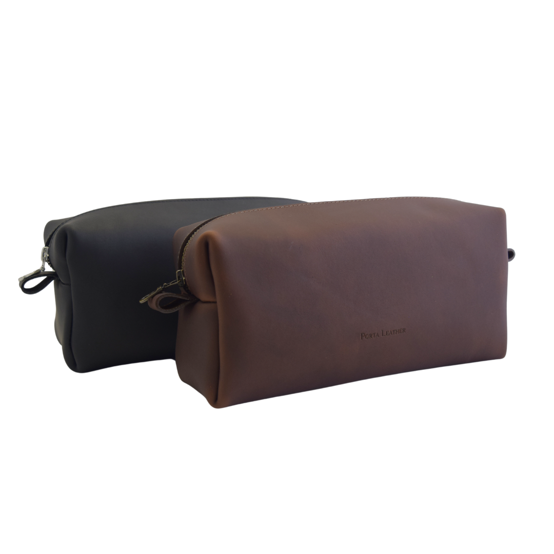 Porta Leather Dopp Bag in Heritage Black and Heritage Dark Brown