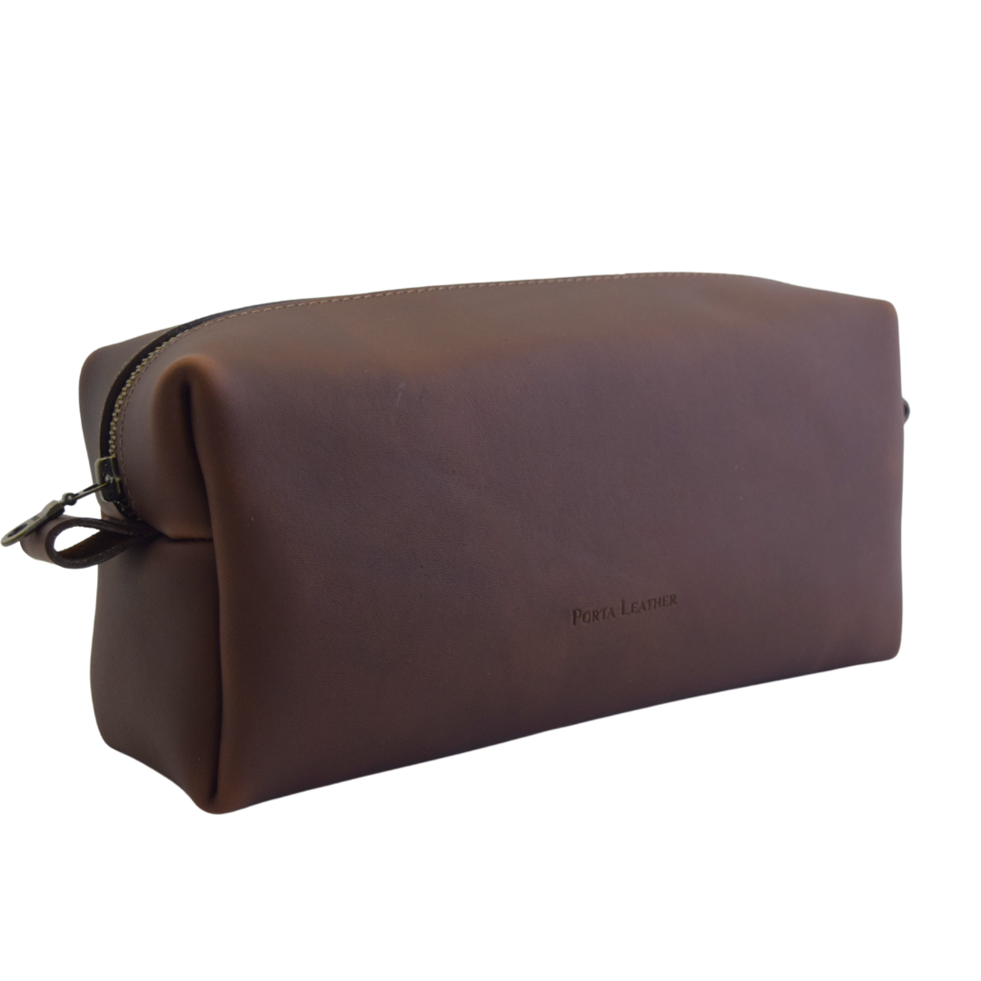 Porta Leather Dopp Bag in Heritage Dark Brown