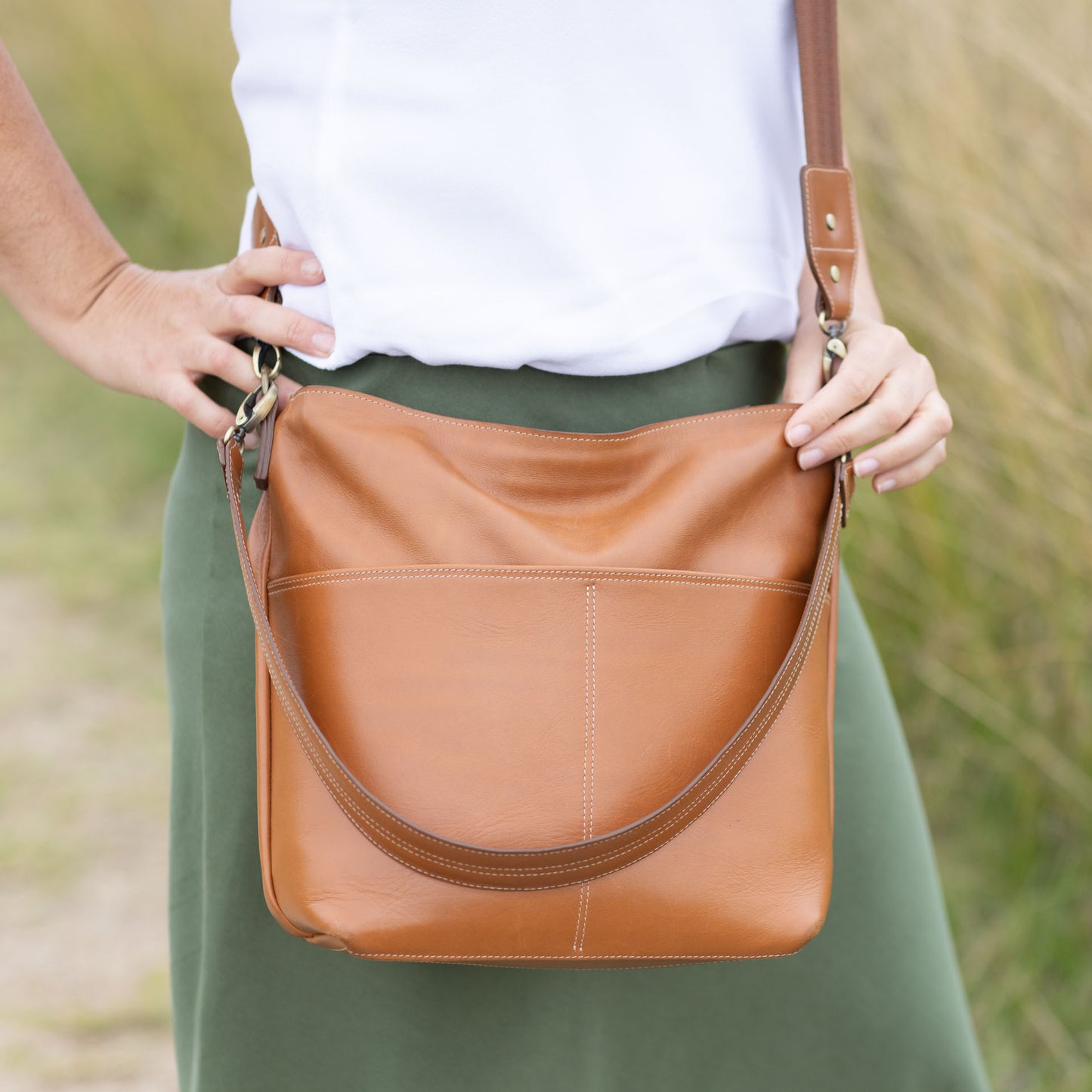 Essential Crossbody Bag in Tan with antique hardware