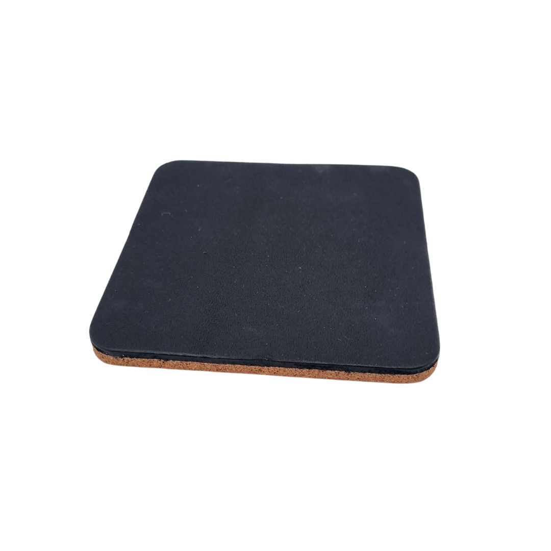 Individual black Porta Leather coasters in square design 