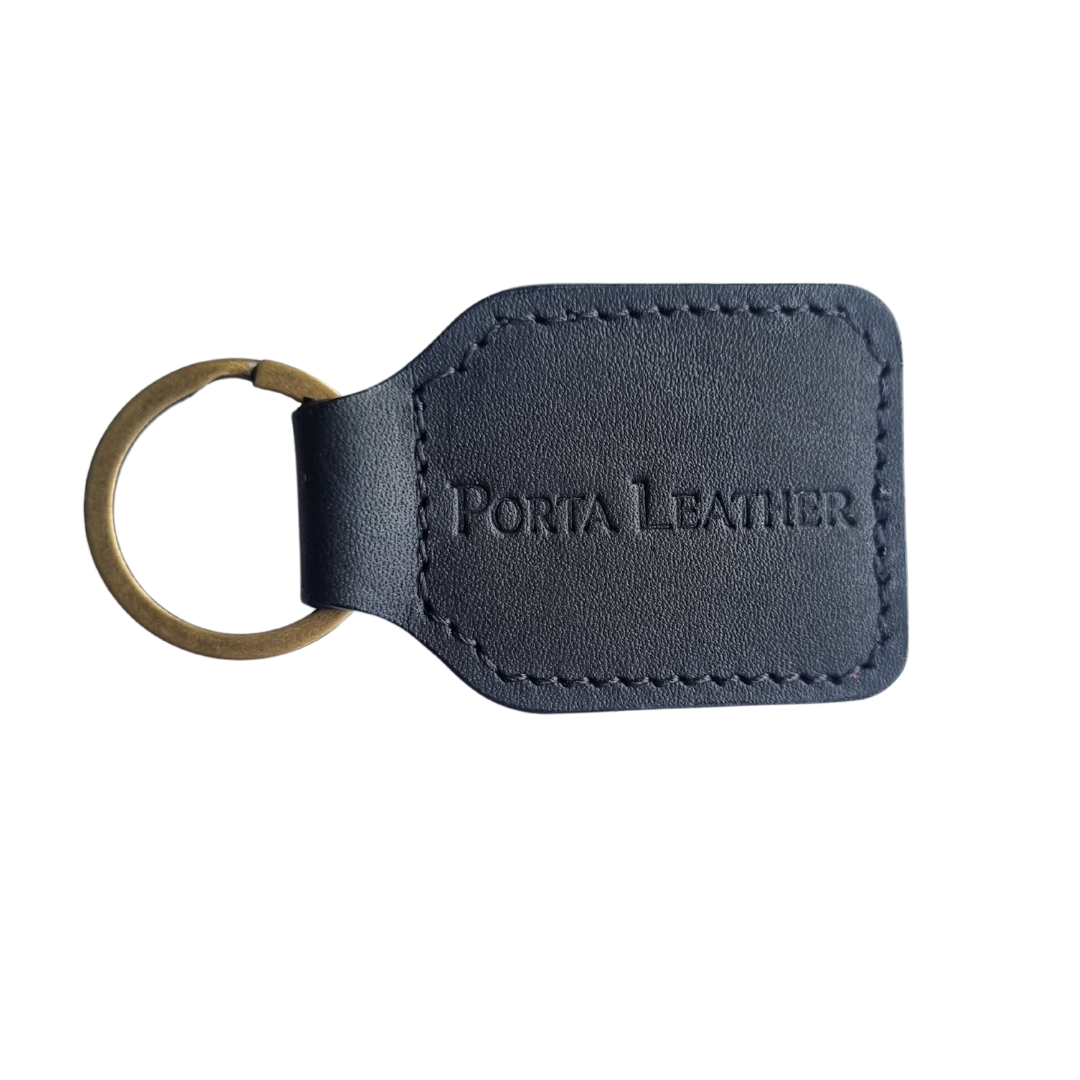 Porta Leather Tag Keyring in Heritage Black with Antique hardware.