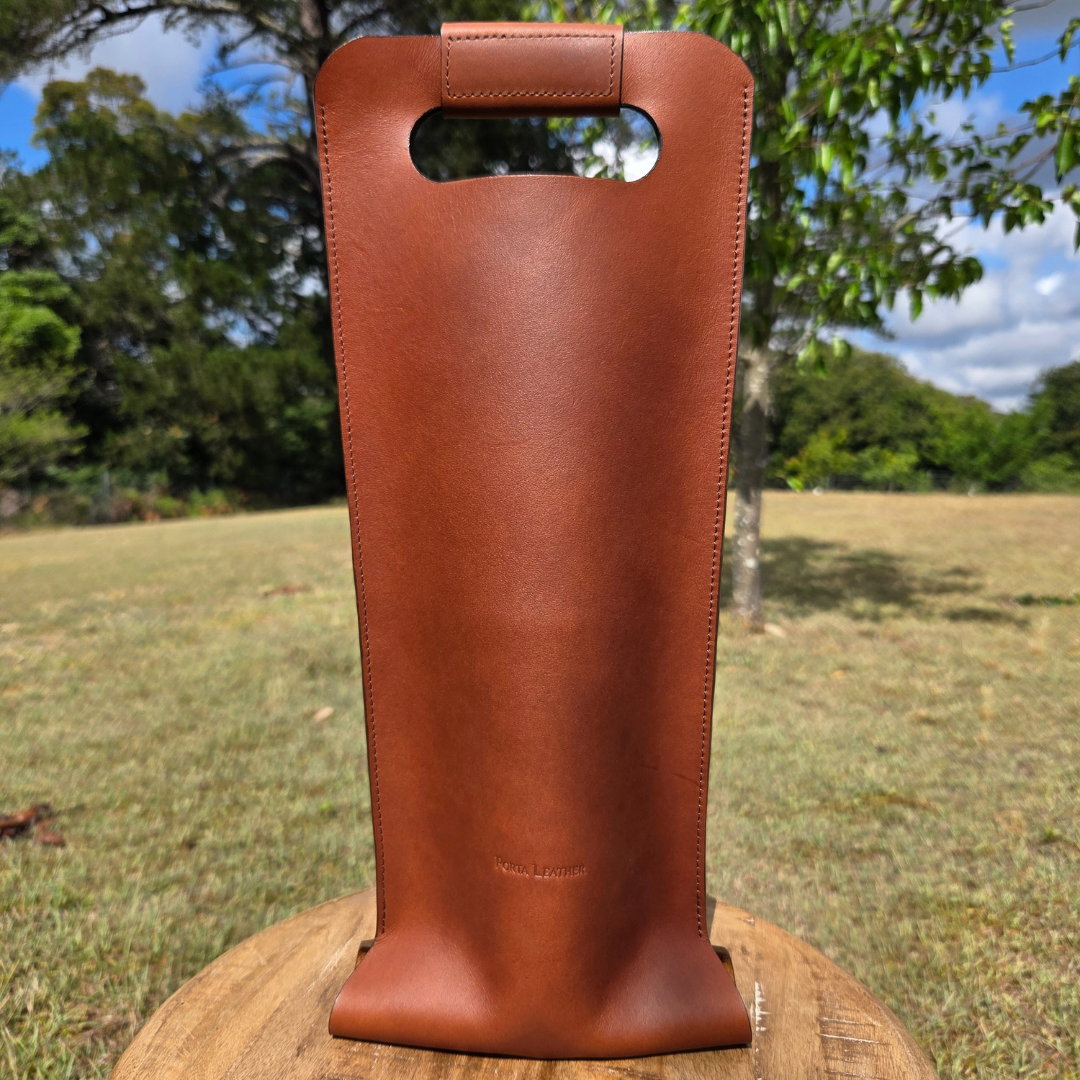 Porta Leather's Wine Carrier in Heritage Brown