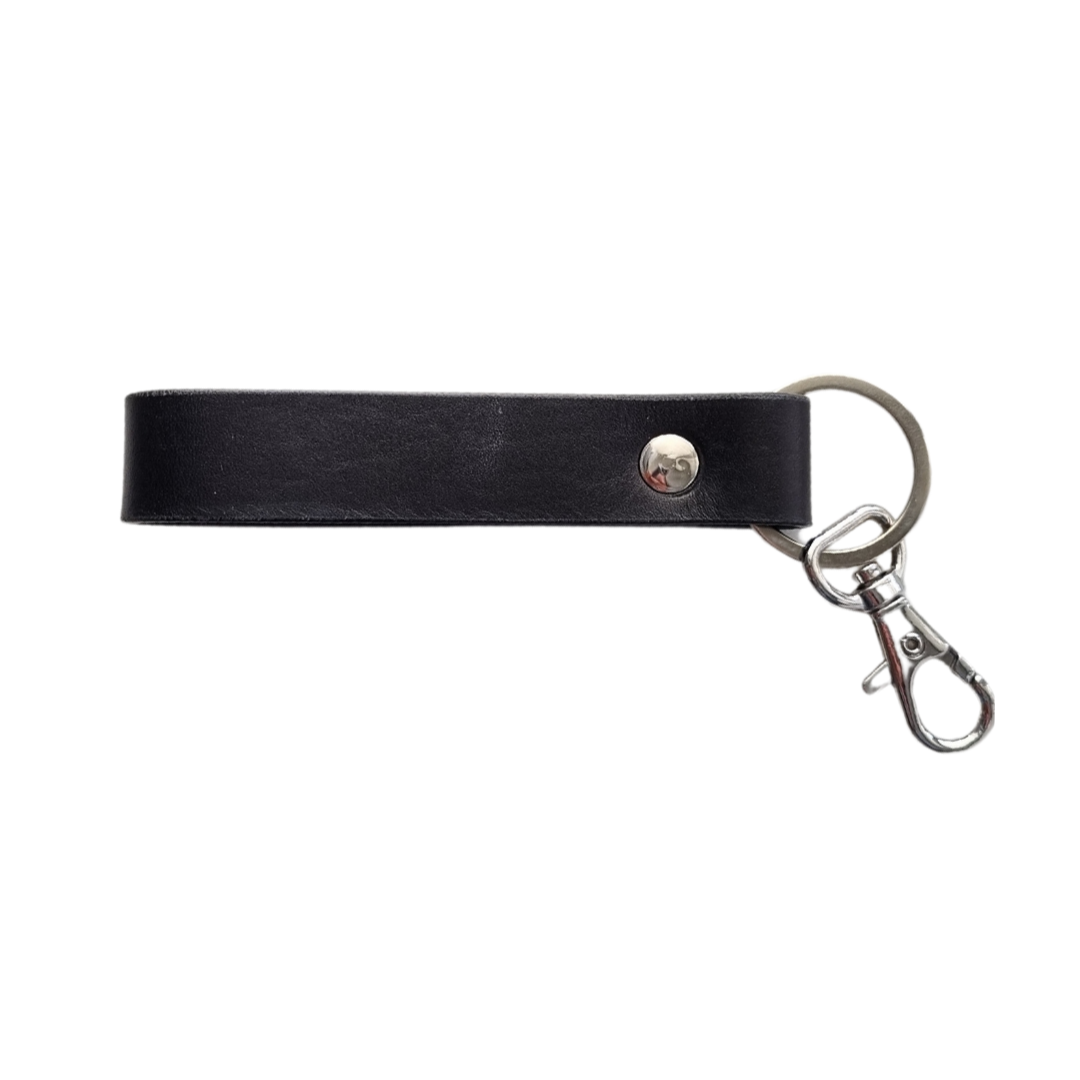 Porta Leather Classic Keyring in Black and Silver