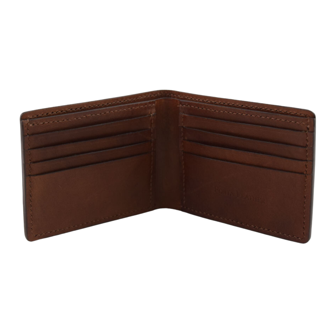 Quality Porta Leather Note Wallet in Brandy open view