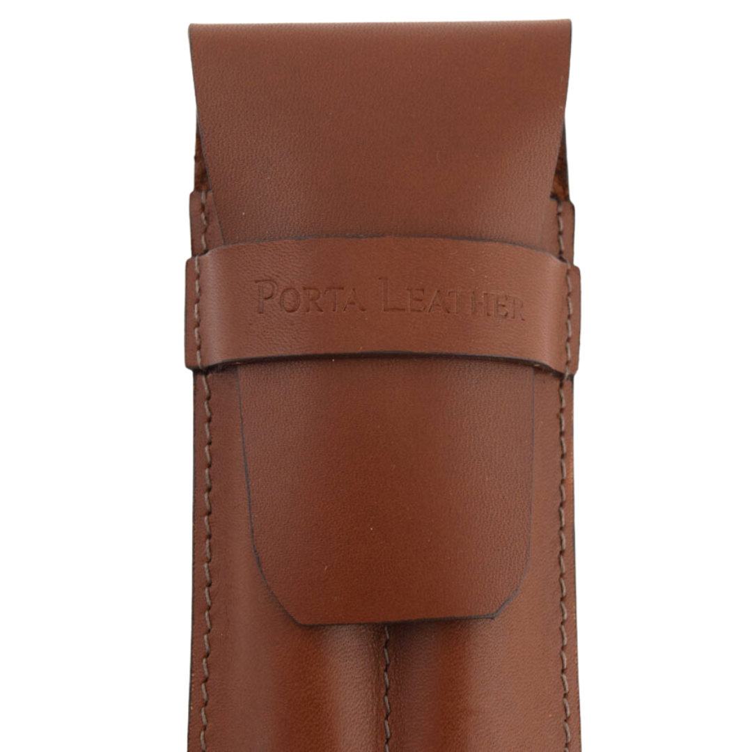 Close up Porta Leather Pen case collection in brown