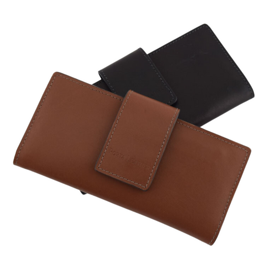 Porta Leather Long Wallet Collection of brown and black